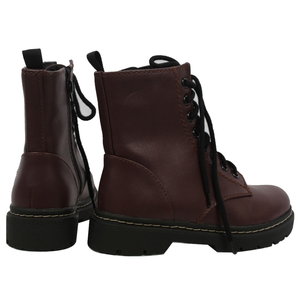 Size 5.5 Wine Faux Leather Lace Up Lug Sole Milita - Picture 5 of 7